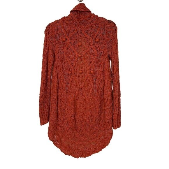 Anthropologie Knitted & Knotted Small Orange Open Front Cardigan Sweater Bobble - Picture 3 of 13